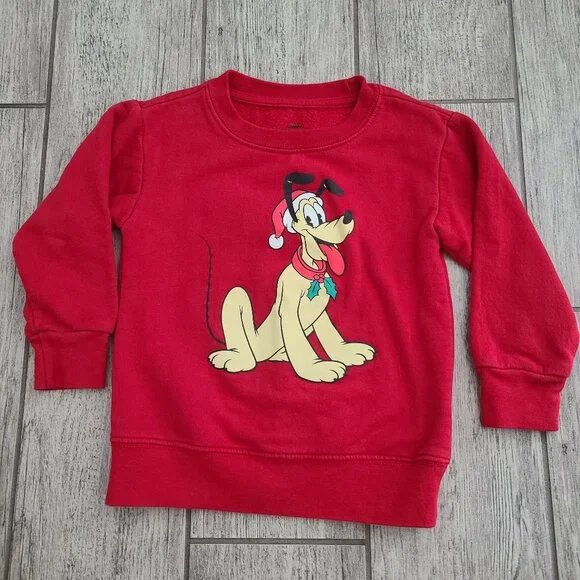 Disney Junior Pluto Christmas Holiday Sweatshirt Red Size Toddler 3T - Picture 1 of 6